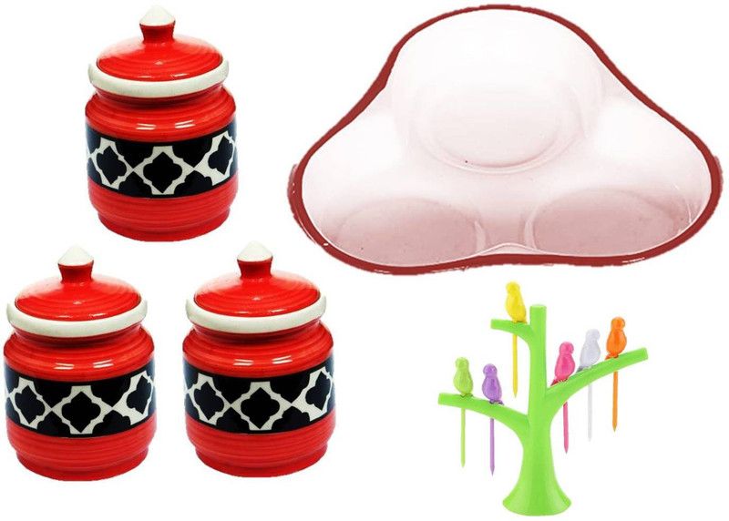 Newai - 200 ml Ceramic Pickle Jar  (Red)