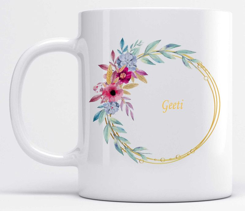Name Geeti Printed Pink Flower Design Ceramic Coffee Mug  (350 ml)