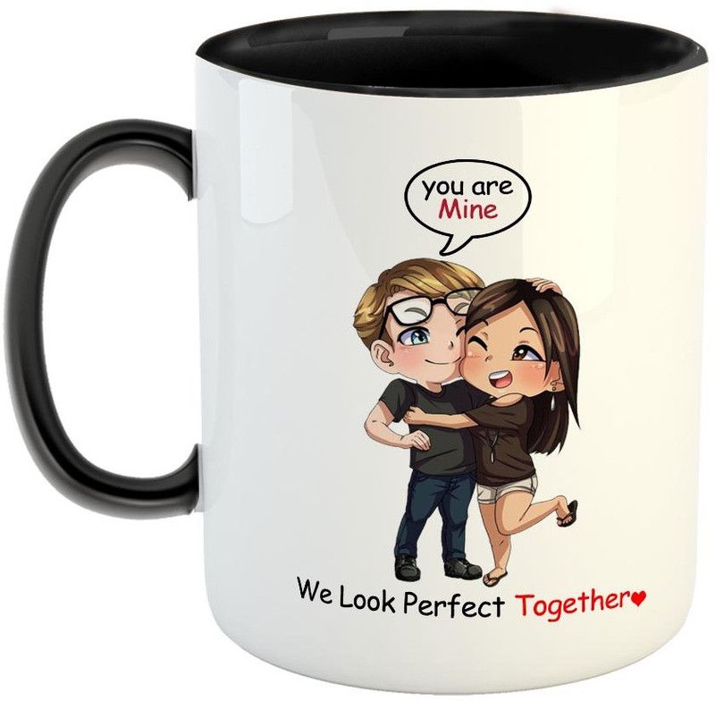FABTODAY You are Mine we look Perfect Together Coffee - Best Valentine Gift for Husband and Boyfriend Girlfriend Wife - Color - Black Ceramic Coffee Mug  (350 ml)