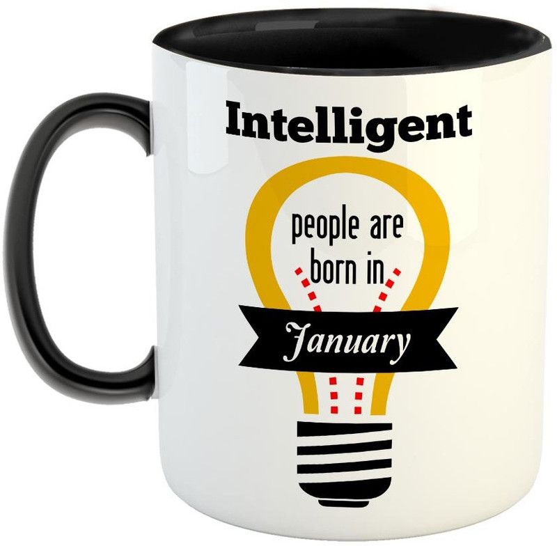 FABTODAY Intelligent people are born in January Coffee - Best Gift for Birthday - Color - Black Ceramic Coffee Mug  (350 ml)