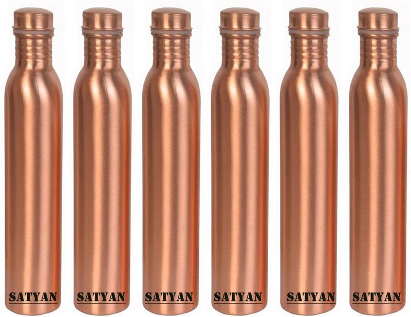 Satyan COPPER WATER BOTTLE, 1000 ML, LEAK PROOF 1000 Bottle  (Pack of 6, Brown, Copper)