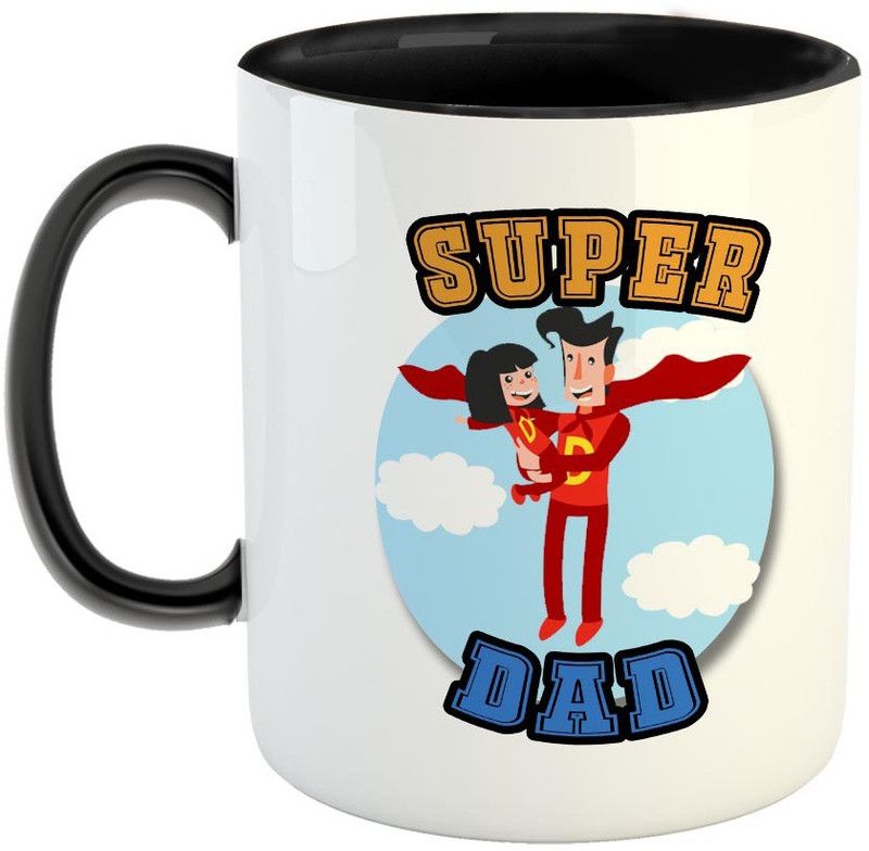 FABTODAY Super DAD Coffee - Best Gift for Dad on Birthday/Father's Day - Color - Black Ceramic Coffee Mug  (350 ml)