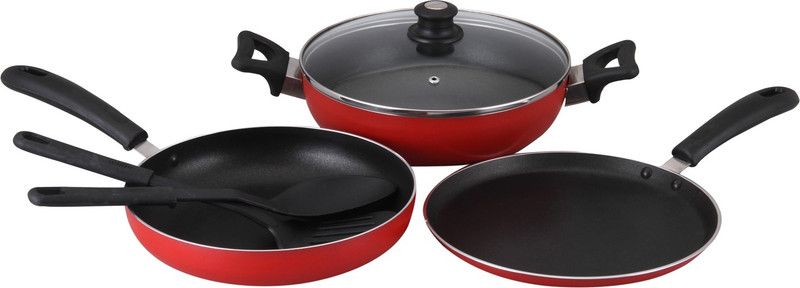 Quba Innova Cookware Set With IInduction Bottom Induction Bottom Non-Stick Coated Cookware Set  (Stainless Steel, 5 - Piece)