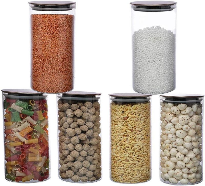 Flipkart SmartBuy Set of 6 | 1150 ML | Round Glass Jar for Dry Fruits, Kitchen Food, Snacks Storage with Metallic Lid with Silicone Sealant Ring Inside - 1150 ml Glass Utility Container  (Pack of 6, Clear)