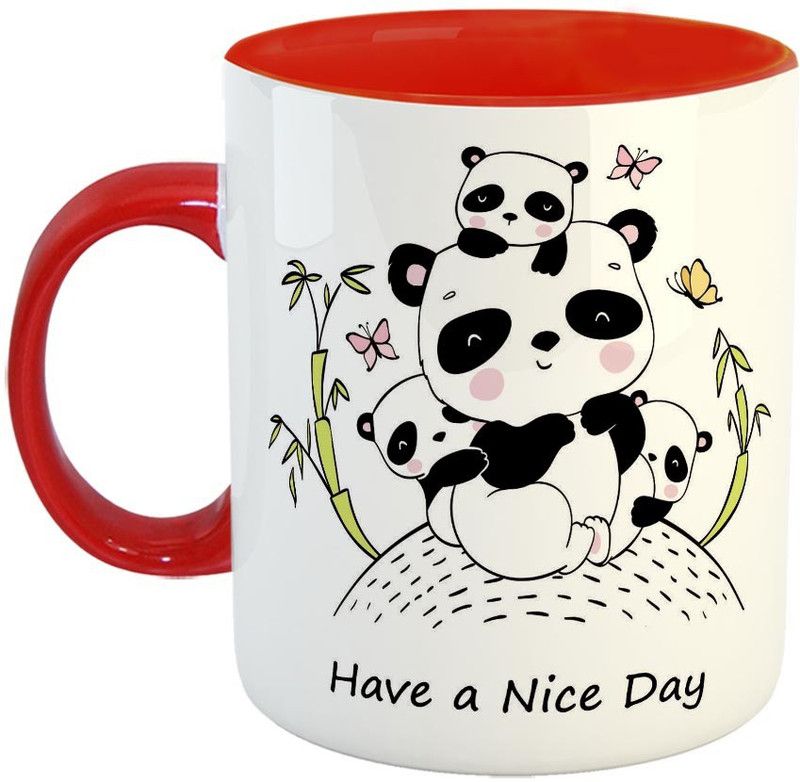 Furnish Fantasy Cute Mother Panda with her kids Ceramic Coffee - Best Birthday Gift For Boys, Girls, Kids, Return Gifts - Color - Red (0796) Ceramic Coffee Mug  (350 ml)