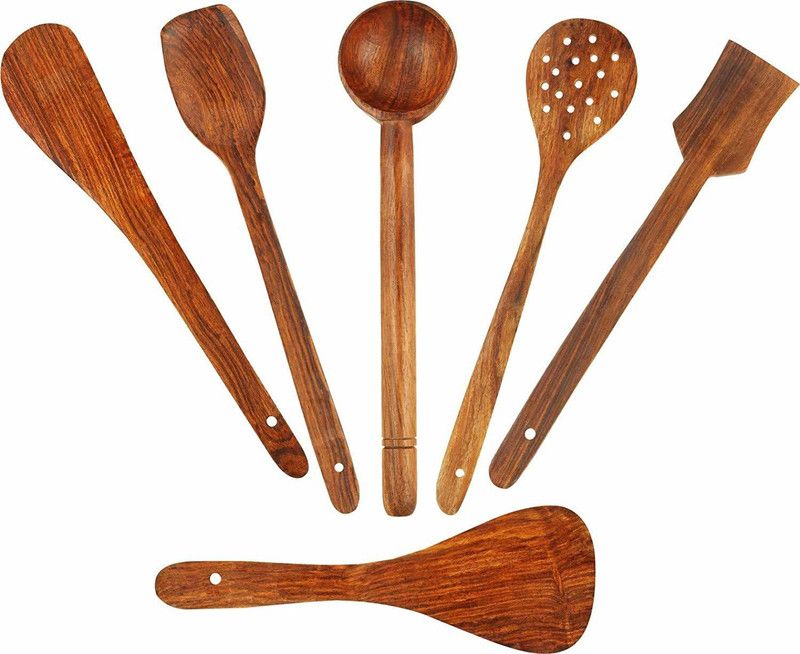 CraftShoppee sheesham spoon23 Wooden(Sheesham) Spatula Serving & Cooking Spoon & Kitchen Tools Utensil Non Stick - 1 Brown Kitchen Tool Set  (Brown, Spatula, Ladle, Skimmer)