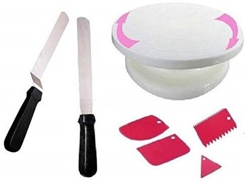 MOREL STEEL CAKE ICING PELETTE KNIFE, ANGULAR SPATULA PELETTE STEEL, CAKE MAKING TURNTABLE AND SCRAPPER SET Kitchen Tool Set  (Baking Tools)