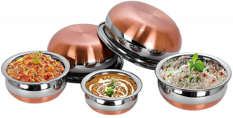 HANDI COOKWARE 5 PCs. Set COPPER BOTTOM NICE COLLECTION FOR YOUR KITCHEN Pot 22.5 cm diameter 3.2 L capacity  (Stainless Steel)