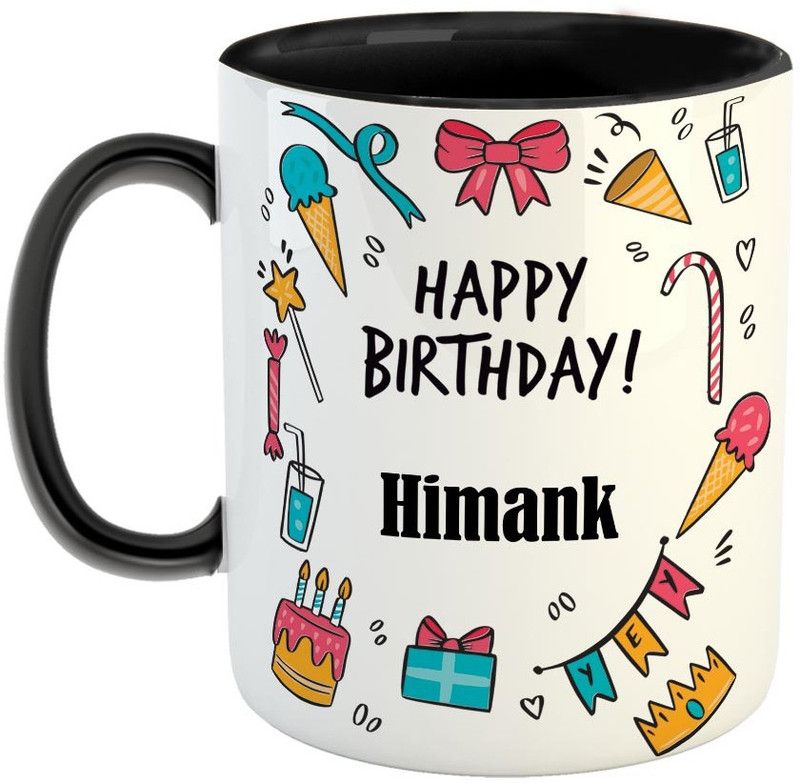 Furnish Fantasy Best Personalised Gift for Birthday, Color - Black, Name - Himank Ceramic Coffee Mug  (350 ml)