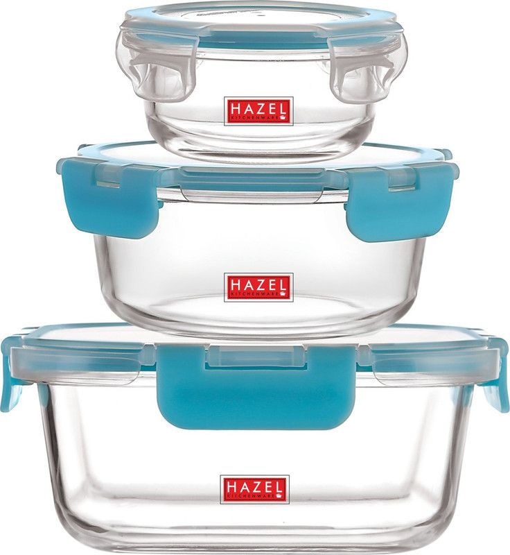 HAZEL Glass Fridge Container - 210 ml, 400 ml, 800 ml  (Pack of 3, Clear)