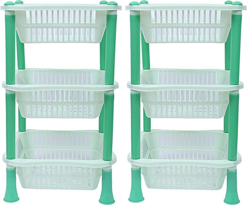KUBER INDUSTRIES Fruits/Vegetables Kitchen Rack Plastic Plastic 2 Pieces 3 Layer Multi-purpose Kitchen Storage Basket Rack (Green)-CTKTC13237