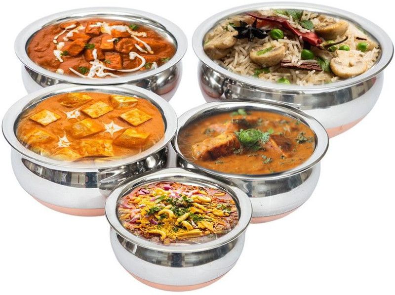 MLD Steel Copper Bottom Handi Set of 5 Piece with Lid Handi 0.5 L, 0.75 L, 1 L, 1.5 L, 2 L with Lid  (Steel, Non-stick, Induction Bottom)