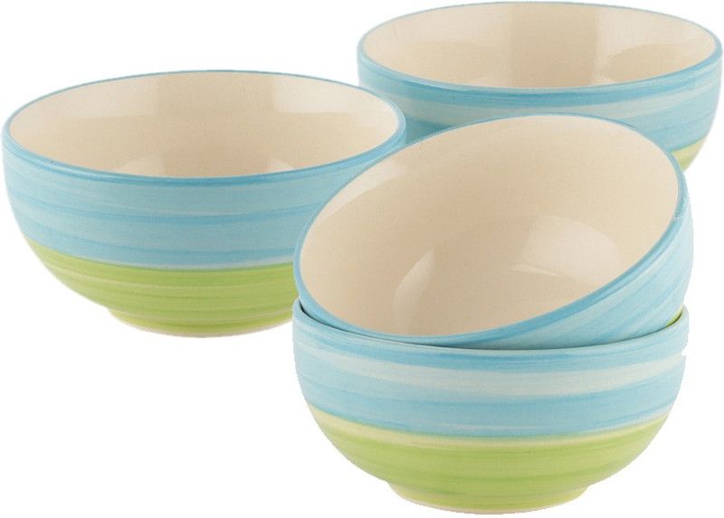 VarEesha Ceramic Vegetable Bowl Ananda Blue Green Ceramic Veg Bowls/ Katori Set of Four  (Pack of 4, Green)