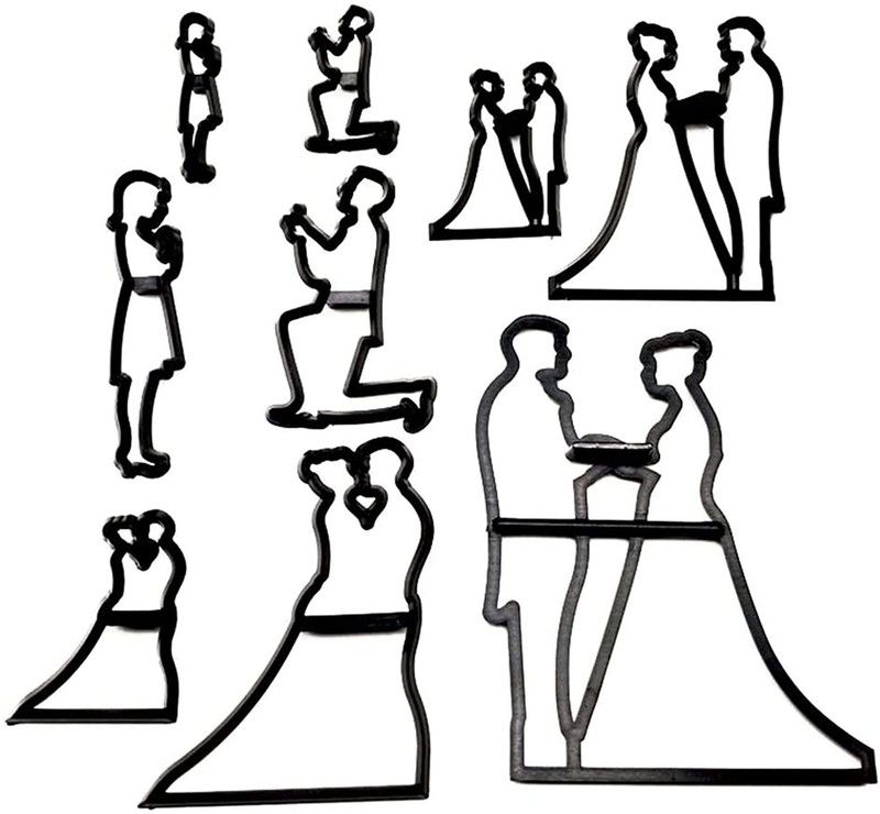 HOMEBAKERS MART lastic Silhouette Couple Fondant Cutters for Engagement, Anniversary,Wedding� Cookie Cutter  (Pack of 9)