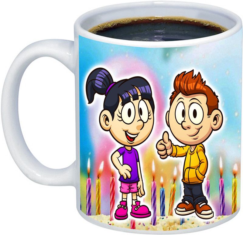 ADITI Designs Friends forever Happy Birthday Background theme Ceramic Coffee Mug  (350 ml)
