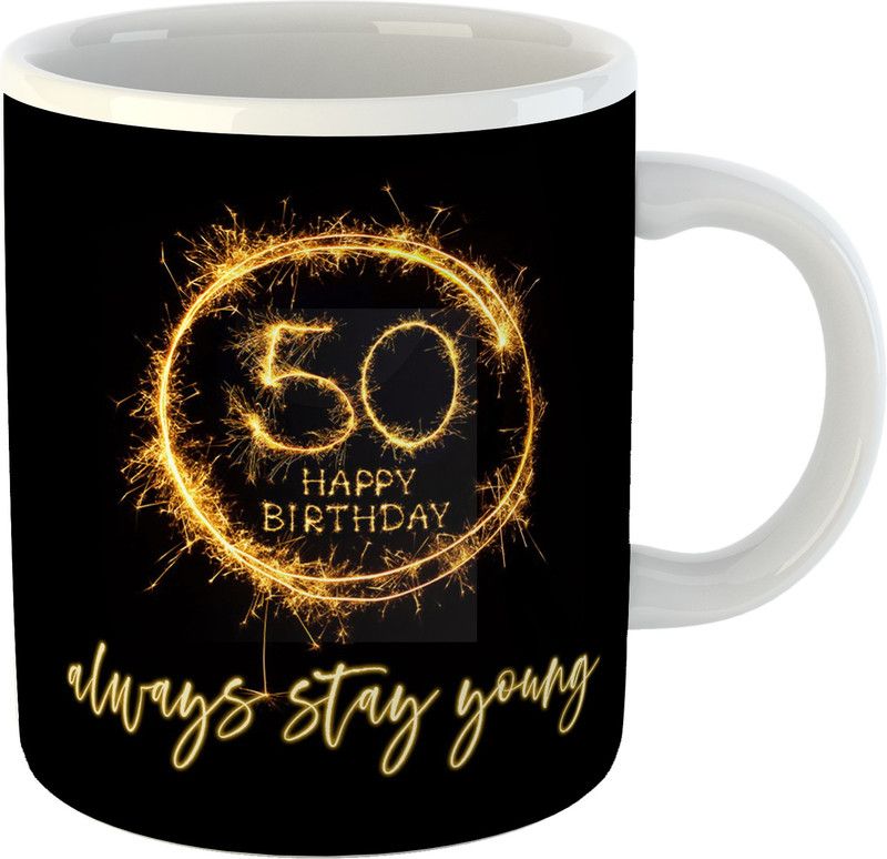 Printed " Happy 50th Birthday " Cups, Best Gifts -D459 Ceramic Coffee Mug  (325 ml)