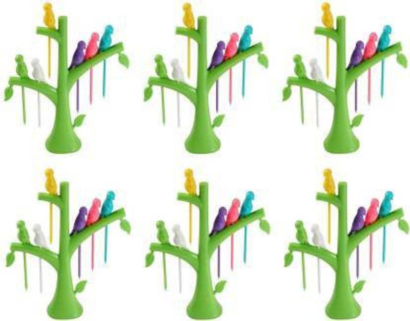 CLARIPLUS PLASTIC BIRD FRUIT FORK PACK OF-6 SET MULTICOLOR Plastic Fruit Fork Set  (Pack of 6)