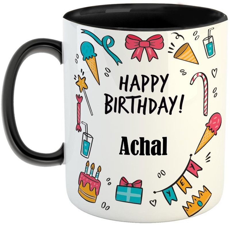Furnish Fantasy Best Personalised Gift for Birthday, Color - Black, Name - Achal Ceramic Coffee Mug  (350 ml)
