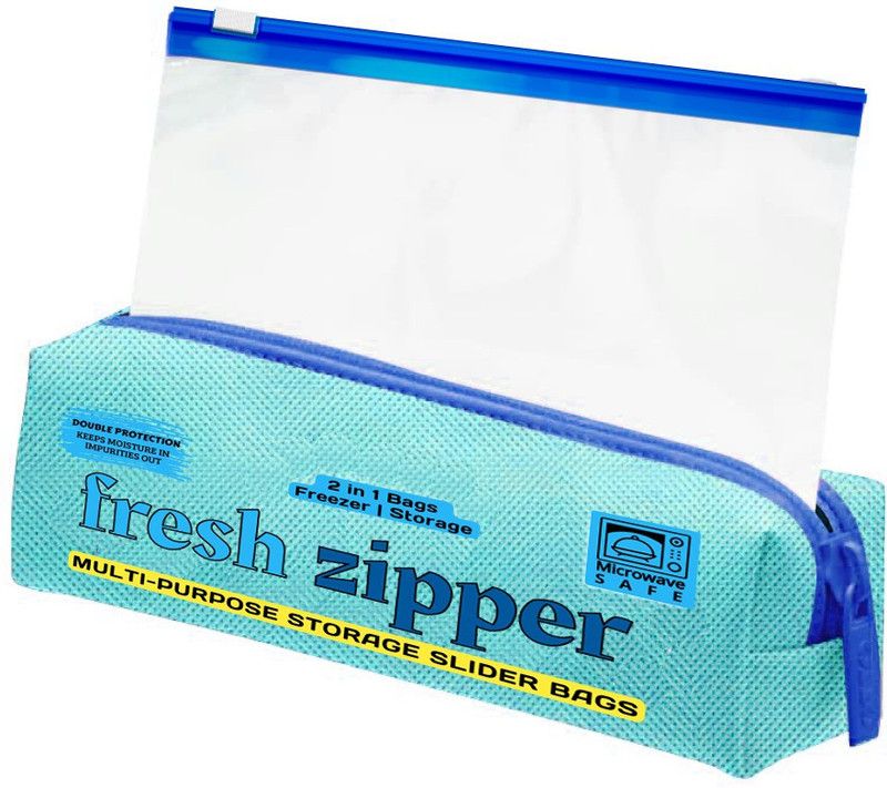 Fresh Zipper Multi-Purpose Ziplock Storage Slider Bags | Size : Medium (9 x 10 Inch) | Plastic Storage Pouch  (Pack of 15)