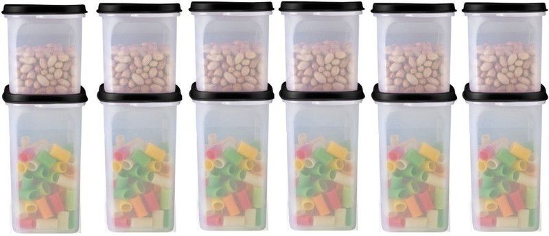 lockdown Plastic Grocery Container - 1000 ml, 1500 ml  (Pack of 12, Black)