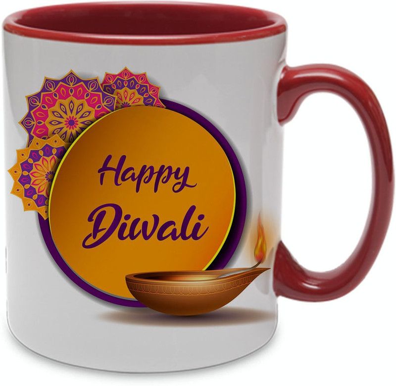 COLOR YARD best happy diwali with burning diya and yellow design on Ceramic Coffee Mug  (320 ml)