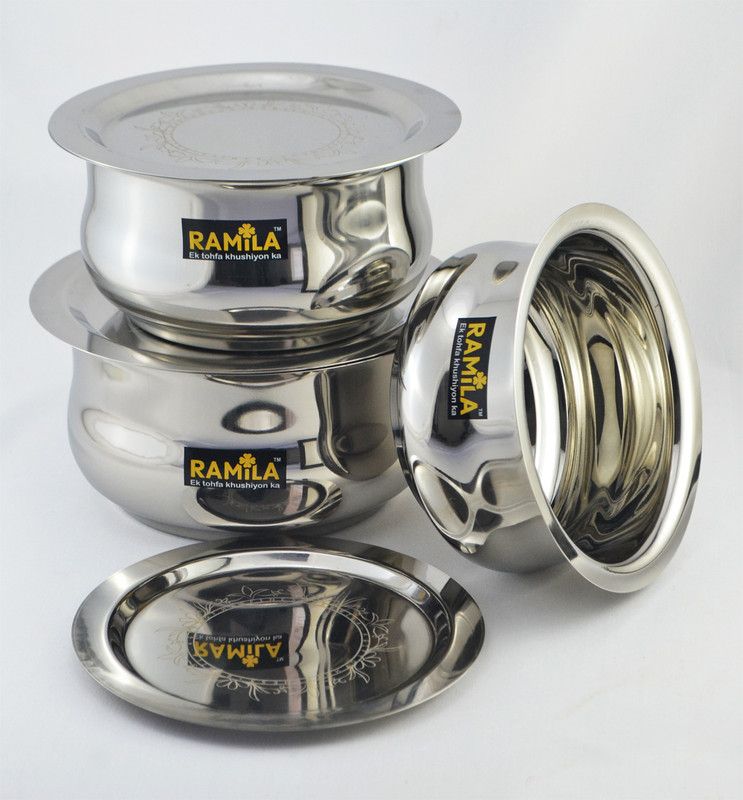 RAMILA Tope Set with Lid, Patila,Bhagona 22 Gauge Heavy Quality Tope Set with Lid 2 L, 1.5 L, 1 L capacity 20 cm diameter  (Stainless Steel, Induction Bottom)