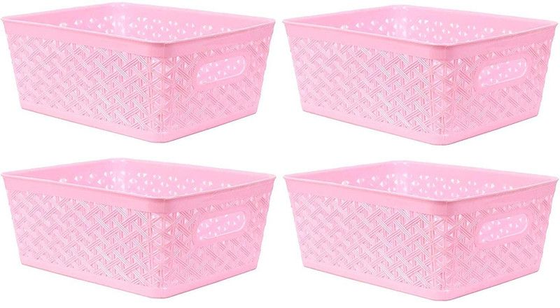 Xllent Plastic Size cm -B-26, L-20- H-11-Multipurpose use Pink Basket/Fruit & Vegetable Basket/Makeup Organizer//Bin/Office Stationary Storage Baskets. (Set of 4) Storage Basket  (Pack of 4)