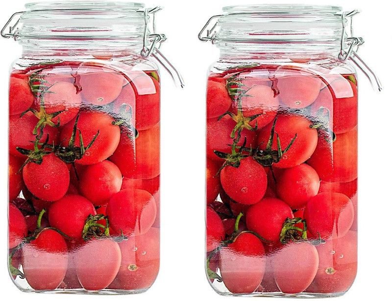 GLASSBAR Glass Grocery Container - 1200 ml  (Pack of 2, Clear)