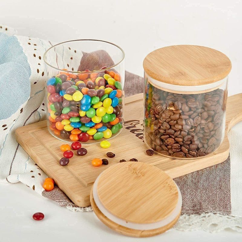 AJAGIYA MART Glass, Wooden Grocery Container - 685 ml  (Pack of 3, White)