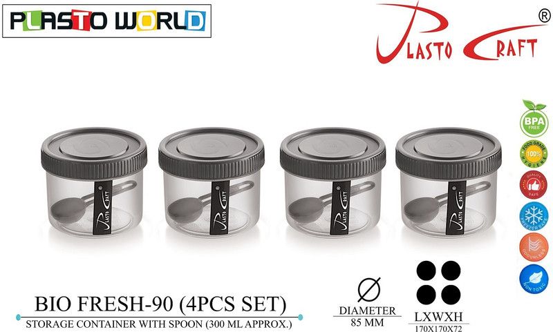 PLASTO CRAFT Plastic Grocery Container - 300 ml  (Pack of 4, Multicolor)