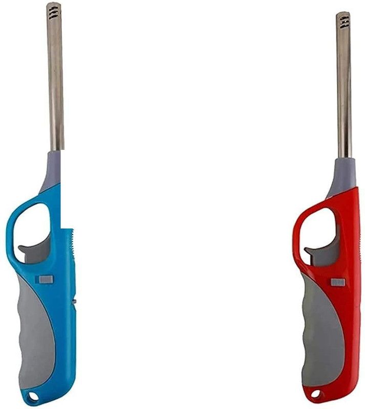 RedHooS Gas Lighter for Kitchen Stove with Adjustable Flame and Refillable 2Pc Plastic Gas Lighter  (Multicolor, Pack of 1)