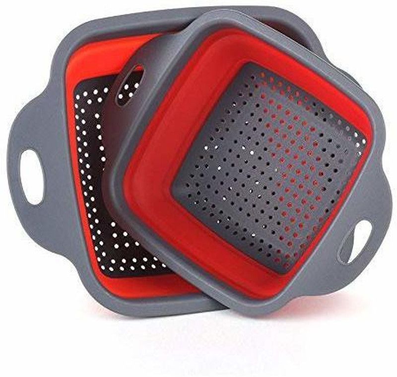Yatri sons Foldable Collapsible Kitchen Colander Square Collapsible Washing up Bowl Silicone Strainer Set Filter Food Strainers Basket Collapsible Colander  (Multicolor)