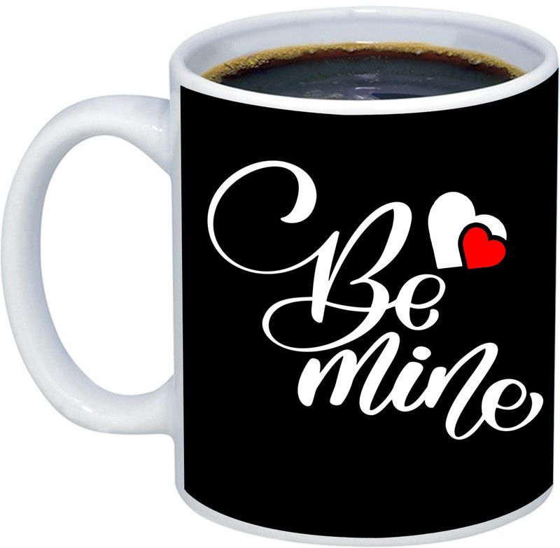 ADITI Designs Be Mine On Black background theme Ceramic Coffee Mug  (350 ml)