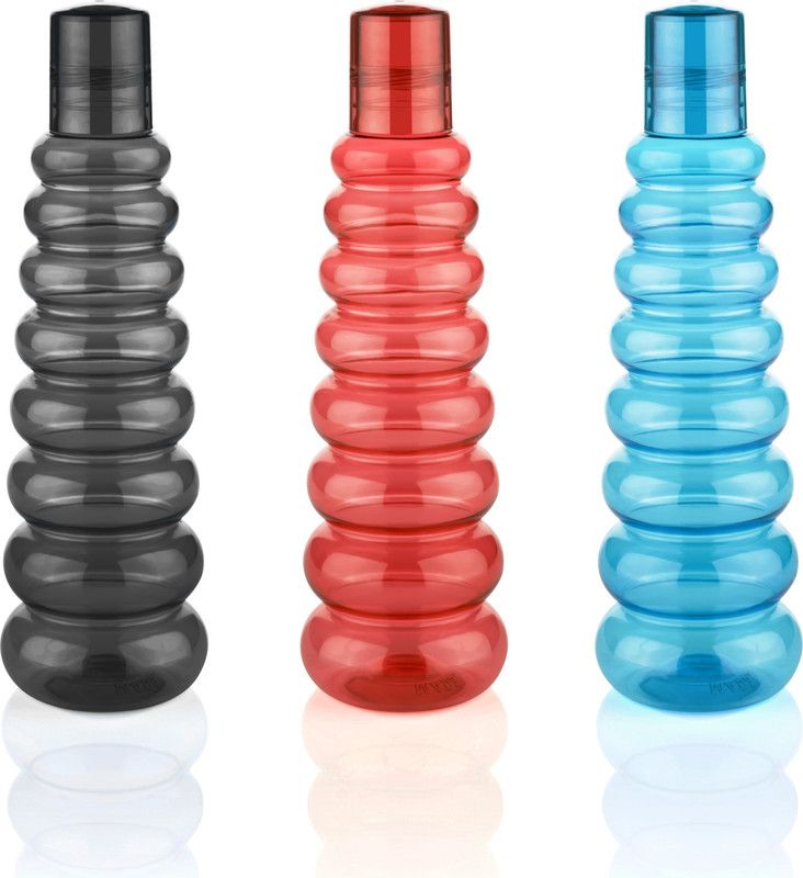 Water bottle fridge/daily uses Office School Collage Travel 1000 ml Bottle  (Pack of 3, Black, Blue, Red, Plastic)