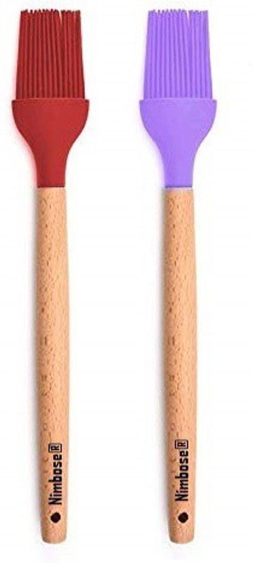 Nimbose Silicone Wooden Handle Basting Pastry Oil Brush, Silicone Baking Brush Utensils Wooden Spatula  (Pack of 2)