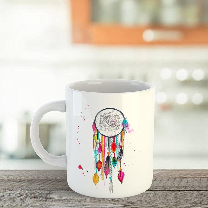 Artscoop Colourful Dream Catcher Printed On Ceramic White Coffee Tea cup for special one Ceramic, Bone China Coffee Mug  (330 ml)