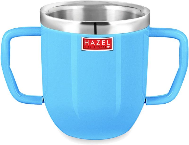 HAZEL Stainless Steel Double Handle Baby, 250 ML, Blue Stainless Steel Coffee Mug  (250 ml)