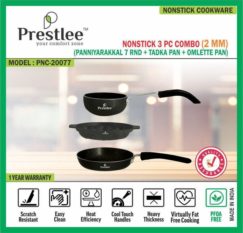 Sabari Prestlee PNC-20077 Non-Stick Cookware/Appam/Paddu Maker/Tadka Pan/ Omlette Pan Non-Stick Coated Cookware Set  (Aluminium, 1 - Piece)