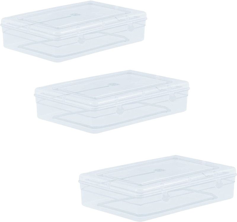 Mannat Multipurpose Plastic Rectangular Storage Box with Lock System 23cm Length - 2000 ml Plastic Utility Container  (Pack of 3, White)