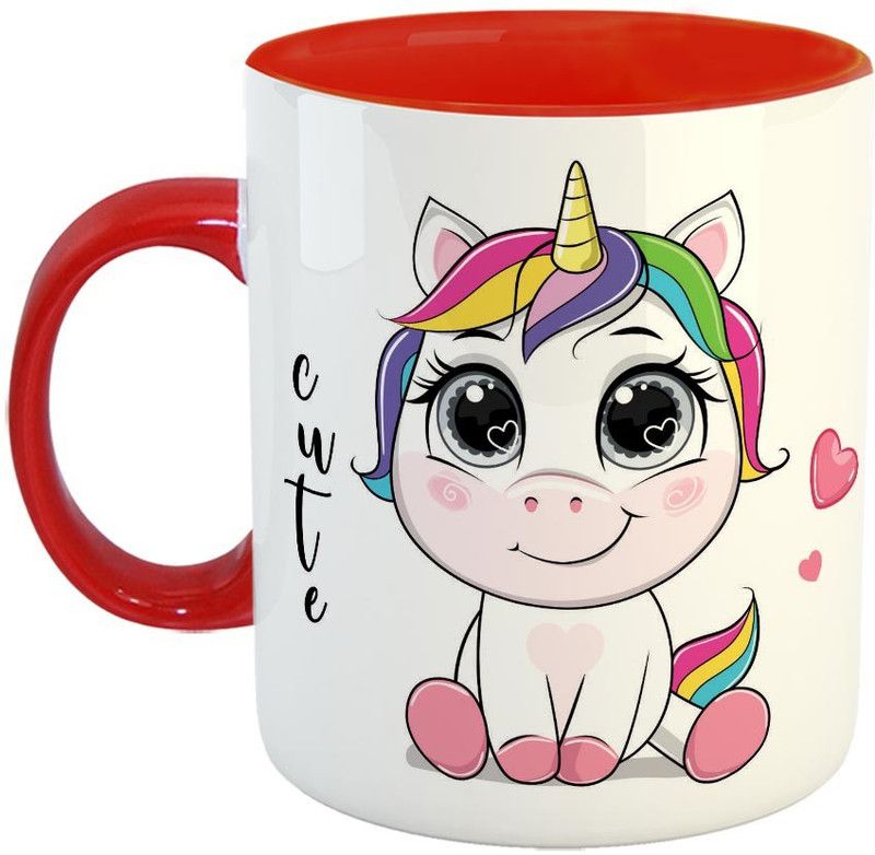 Furnish Fantasy Cute Unicorn Ceramic Coffee - Best Birthday Gift for Daughter, Sister, Unicorn Lover - Color - Red (0716) Ceramic Coffee Mug  (350 ml)