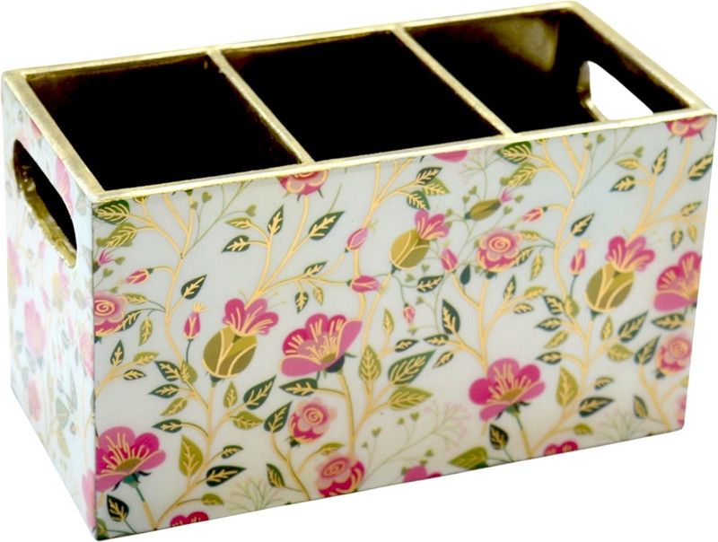 Tranquil Square Empty Cutlery Holder Case  (Green, Golden Holds 30 Pieces)