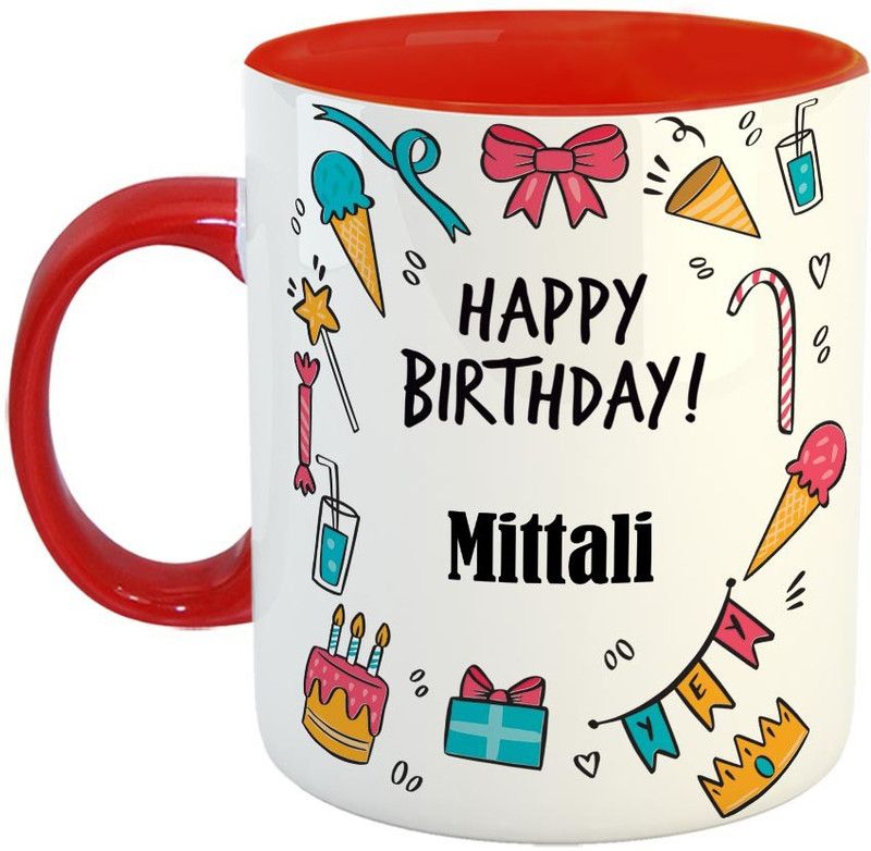 Furnish Fantasy Best Personalised Gift for Birthday, Red, Name - Mittali Ceramic Coffee Mug  (350 ml)