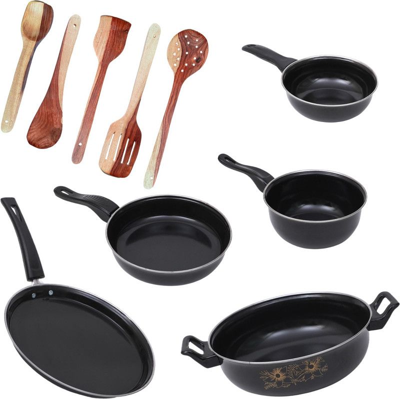 Induction Bottom Cookware Set  (PTFE (Non-stick), Cast Iron, 10 - Piece)