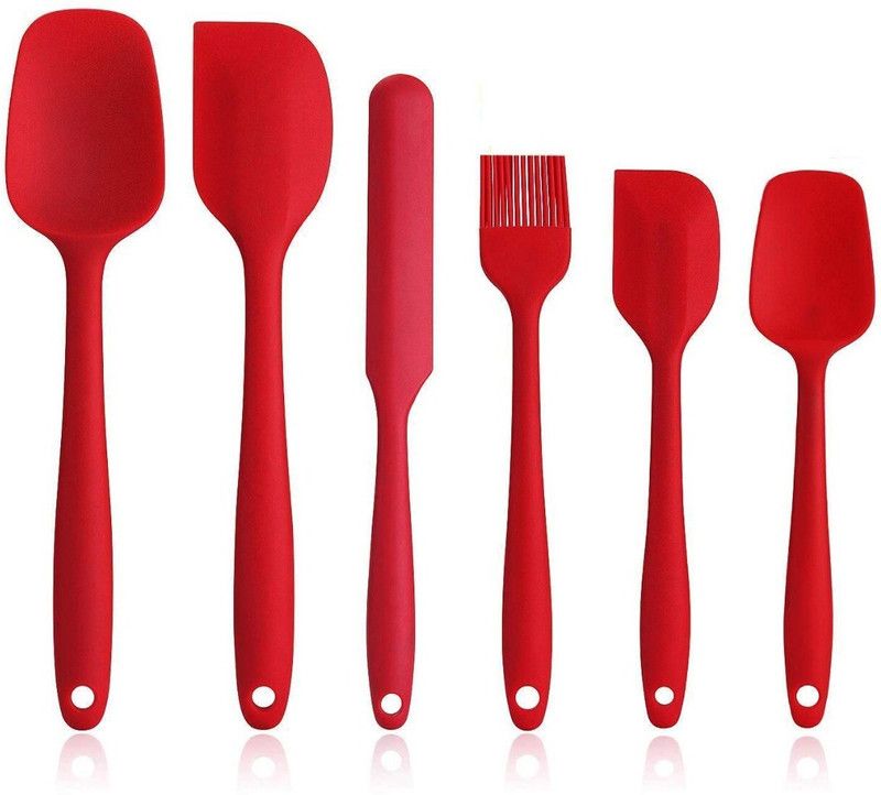 SIGMASTONE 6 Piece Kitchen Utensil Set Red Silicon Heat Resistant Mixing Spatula Red Kitchen Tool Set  (Red, Baking Tools)