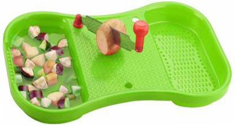 Kitchwish Cut and Wash Chopping Board with Stainless Steel Knife,Vegetable Cutting Board,Fruit Cutting board,Vegetable Cutting Pad Plastic Cutting Board, (Green Pack of 1) Plastic, Steel Cutting Board  (Green Pack of 1 Dishwasher Safe)