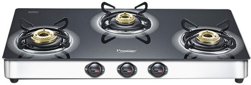 Prestige Royale Plus Glass, Stainless Steel Automatic Gas Stove  (3 Burners)