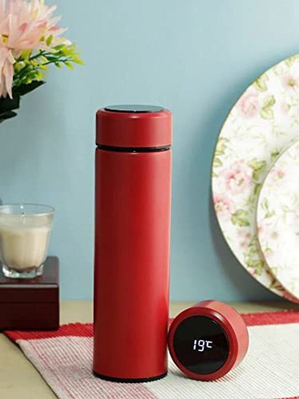 Adnate Hot & Cool Double Wall LED Indicator Display Temperature Water Bottle RED9 500 ml Bottle  (Pack of 1, Red, Aluminium, Steel)