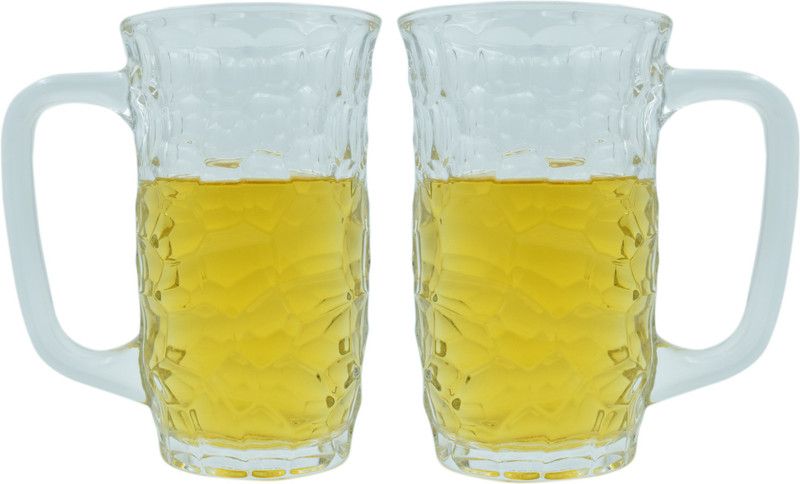 DealFly (Pack of 2) New Transparent Beer Mug Glass Set (Pack Of 2)-HJ15 Glass Set Beer Mug  (400 ml, Glass, Clear)