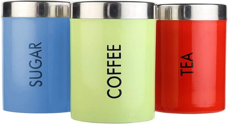 NURAT Steel Tea Coffee & Sugar Container - 750 ml  (Pack of 3, Multicolor)