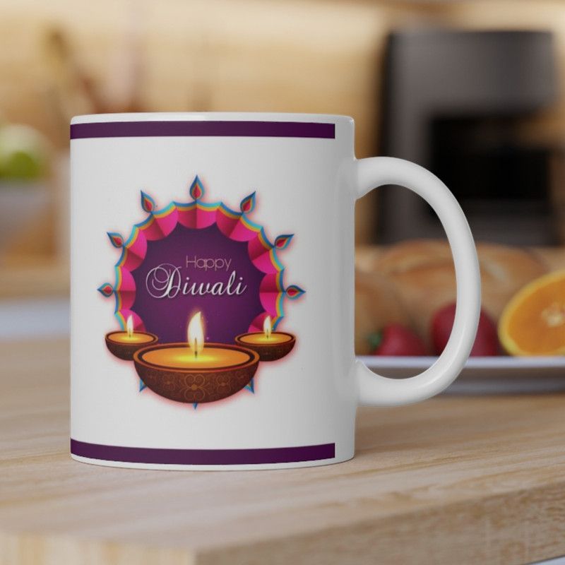 TezzPrint Happy Diwali Black Coffee/Tea Cup - Gift For Family, Company, Relative, etc Ceramic Coffee Mug  (350 ml)